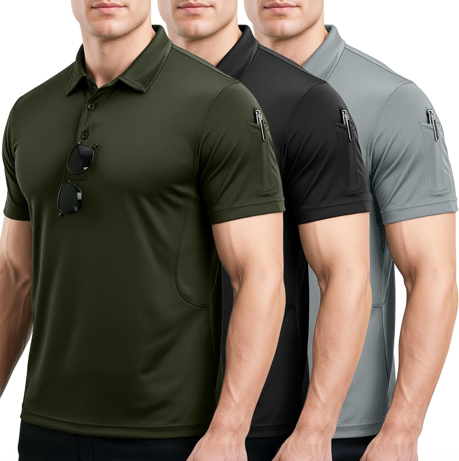 NY Threads 3 Pack Men's Polo Shirt Short Sleeves UPF 50+ Quick Dry Performance Tactical Pique Jersey Golf Shirt