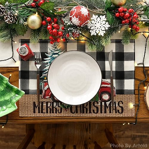 Miniatura 2 de Artoid Mode Buffalo - Juego de 6 manteles individuales de Navidad con diseño de camión a cuadros, 12 x 18 pulgadas, manteles individuales de