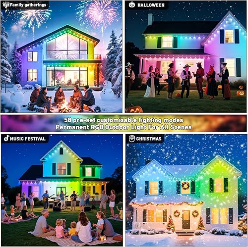 Miniatura 6 de Luces permanentes para exteriores, luz de alero RGB de 200 pies, iluminación impermeable IP67 para casa, LED inteligente con aplicacióncontrol