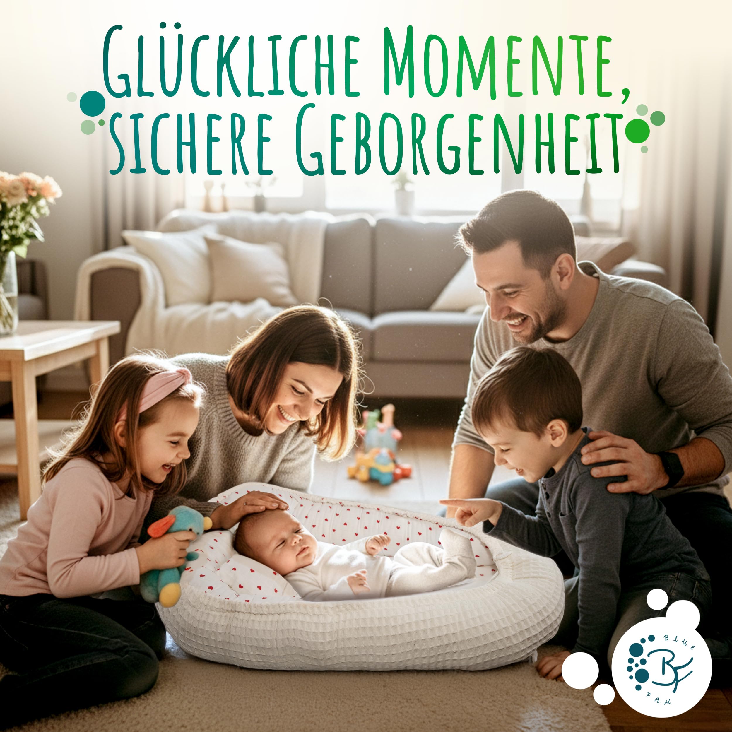 Babynest aus 100% Musselin und Piqué-Baumwolle– Maschinenwaschbares babynestchen, Oeko-TEX® Zertifiziert, Baby Kuschelnest & Reisebett für Neugeborene, zweiseitig verwendbares Nestchen