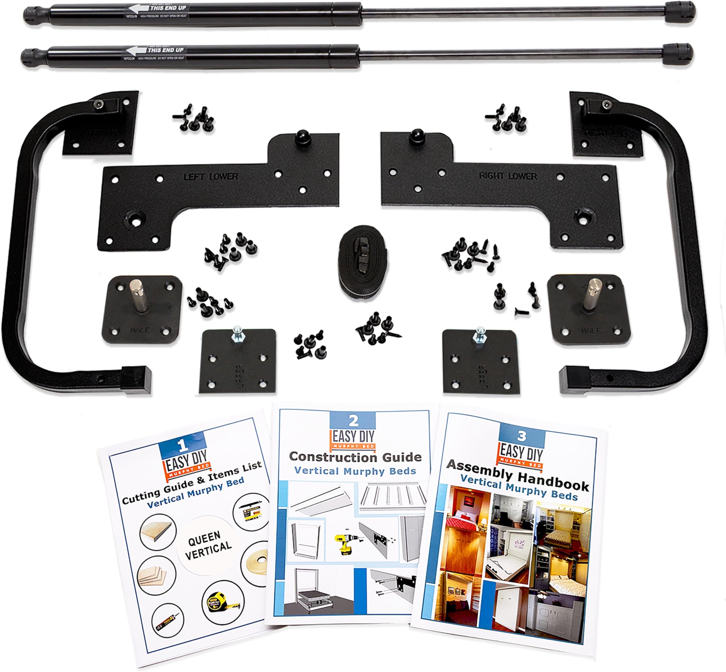 Queen Size DIY Murphy Bed Hardware Kit – Vertical Wall Bed for Space-Saving - Budget-Friendly DIY Setup -Made in USA -Hide Away Design with Murphy Bed Queen Hardware - Bed Lift Mechanism - Pull Down