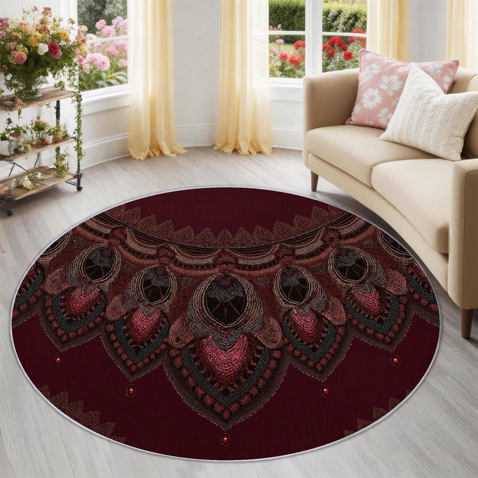 Lavabile In Lavatrice Elegante A Strisce Simmetrico Tappeto Rotondo 80 cm Morbido E Confortevole Pelo Corto In Flanella Tappetino Antiscivolo Camera Da Letto Tappeto Da Pavimento Marrone Rosso