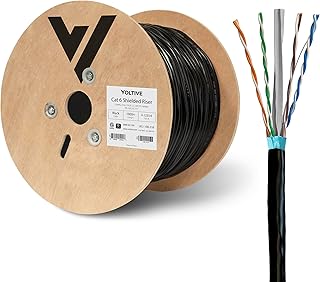 Voltive Cat6 Shielded Riser (CMR), 1000ft, Black - Solid Bare Copper Bulk Ethernet Cable - FTP - 400MHz - UL Certified & ETL Verified