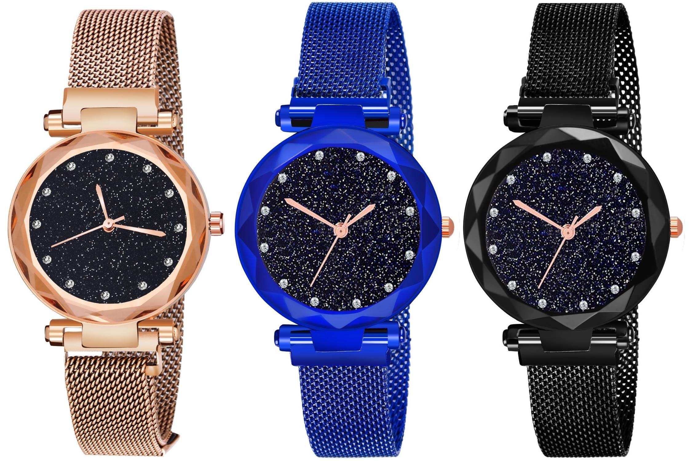 CounityRound Dial with Latest Generation Magnet Belt Analogue Watch for Women Combo Pack of - 3