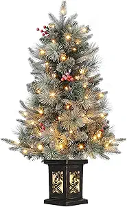 GAOMON 3ft Christmas Tree Pre-Lit Artificial Christmas Tree with Snowflake Base, Flocked Snow 78 Warm White LED Lights 8 Lighting Modes, Xmas Holiday Decor for Home, Entrances