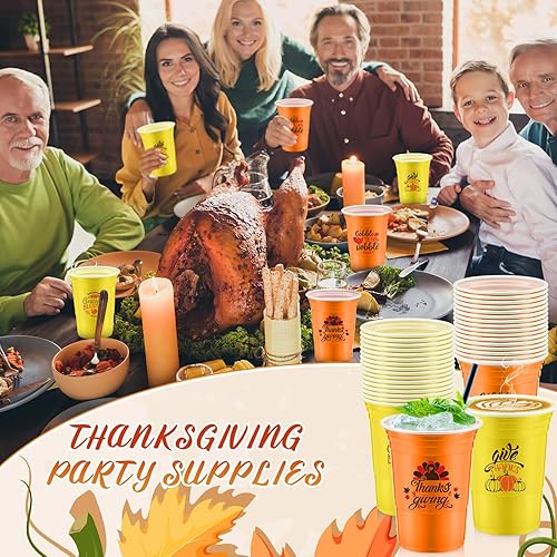Miniatura 6 de Jinei 100 vasos desechables de Acción de Gracias, 16 onzas, vasos de plástico para fiesta de Acción de Gracias, decoración de Acción de Gracias,