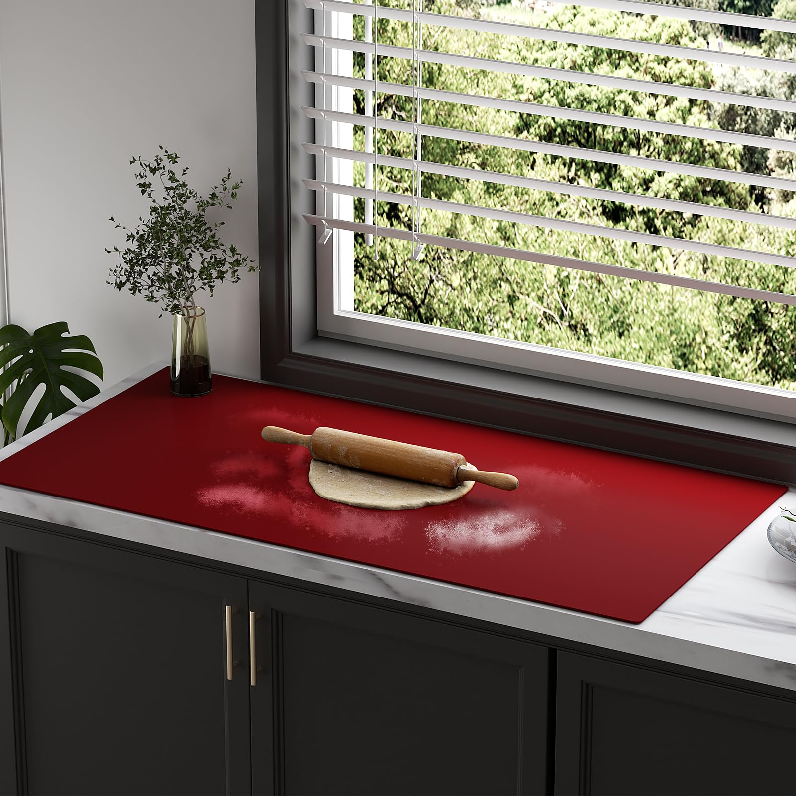 Hochwertige Silikon-Tischmatte, 119 x 61 cm, hohe Hitzebeständigkeit, im Labor getestet, rutschfeste, ölbeständige Oberfläche zum Backen und Heimwerken, wasserdicht und leicht zu reinigen, Rot