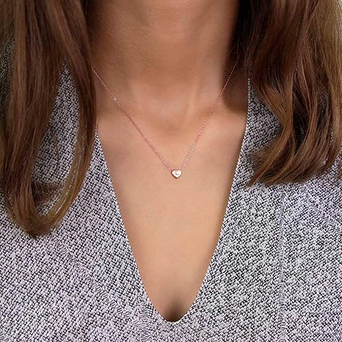 Miniatura 4 de M MOOHAM - Collar con inicial de corazón para niñas y mujeres, collar con colgante de corazón con delicada circonia cúbica para mujeres y niñas,