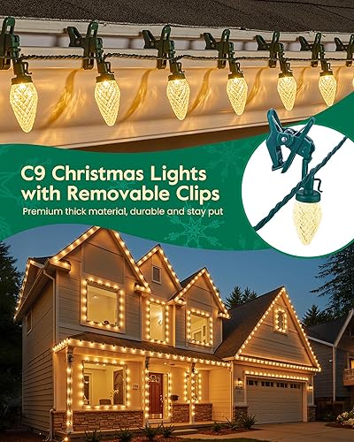 Miniatura 2 de Luces de Navidad C9 para exteriores con 100 clips de resorte de 65 pies, 100 LED, cadena de luces C9 impermeable conectable para casa, techo, patio,