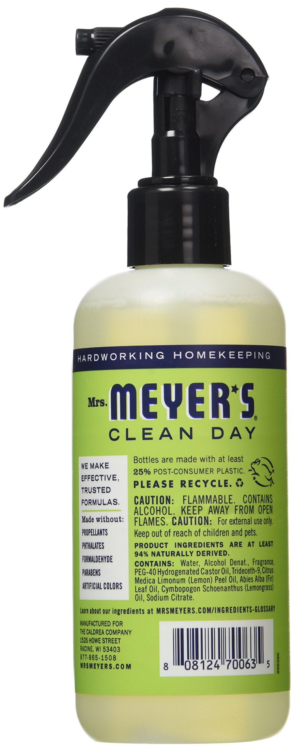Mrs. Meyer's Room and Air Freshener Spray, Non-Aerosol Spray Bottle Infused with Essential Oils, Lemon Verbena, 8 fl. oz
