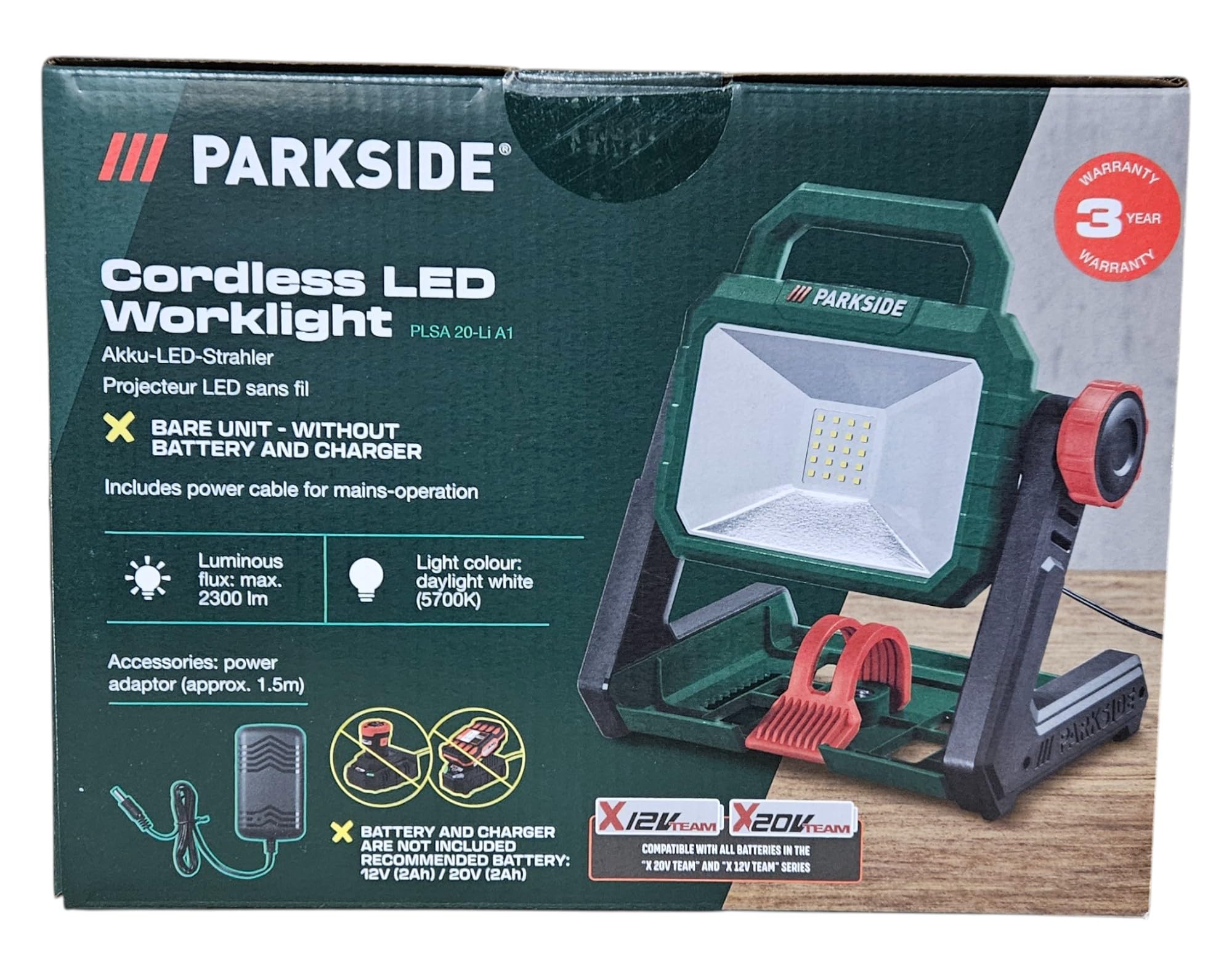 PARKSIDE Faretto LED a batteria PLSA 20-Li senza batteria e caricatore 12V 20V X20V Team / X12V Team (PALS)
