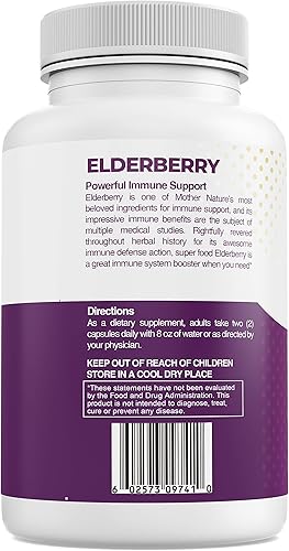 Miniatura 3 de Cápsulas de saúco negro de 1000 mg de apoyo inmunológico, 120 unidades de extracto de sambucus de alta concentración, sin OMG, sin gluten, cápsulas