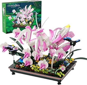 Orchid Praying Mantis Flowers Bonsai Building Set, Compatible with major brands Insects Nature Inspired STEM Kit for Adults, Stunning Desk Decor for Home/Office, for Boys Girls Aged 8-16+ 1077PCS