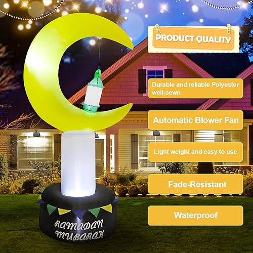 Miniatura 3 de Decoración inflable de Ramadán de 6.7 pies, decoración de Ramadán al aire libre, luces LED de Ramadán, farol, luces de Ramadán, decoración de luna y