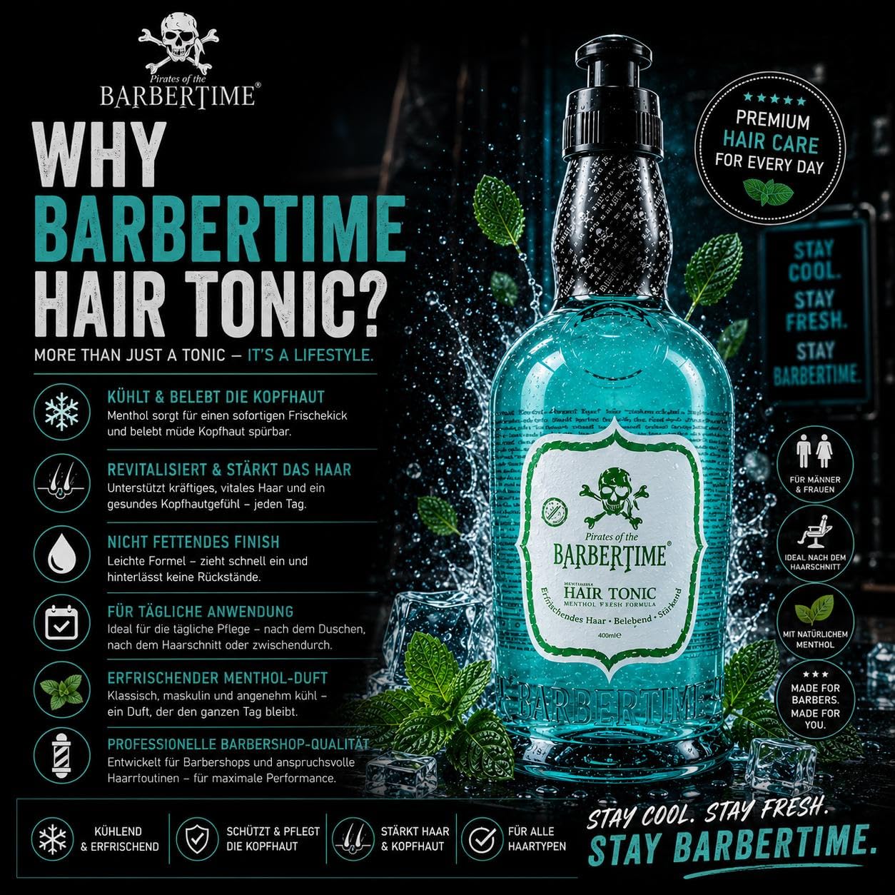 Hair Tonic 400ml | Erfrischendes Haartonikum mit Menthol & Kampfer | Belebt Kopfhaut & Haar | Volumen, Pflege & Frische | Für alle Haartypen | Kühlt & revitalisiert (2er Pack)