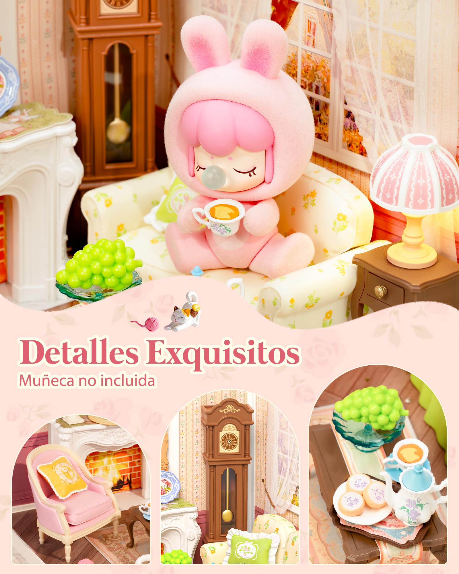 Rolife Super Creator Holiday Tea Time, Kits de casa en miniatura DIY, casa de muñecas piezas de colección y figuras de acción, mini casa para adultos para construir, regalo de cumpleaños y Navidad