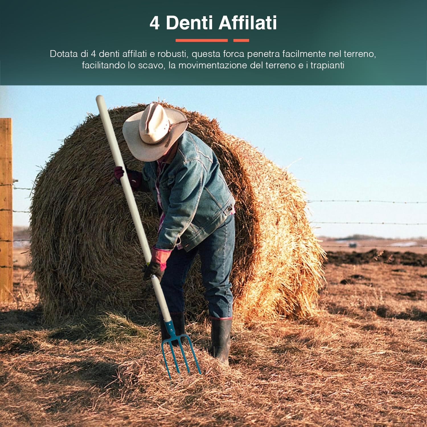 Forca Da Scavo 4 Denti - Forca Per Vangare Da Giardino In Acciaio Con Manico A D, 127 Cm - Foto 4