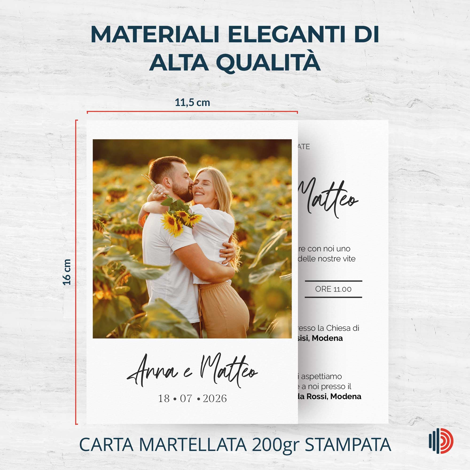 Partecipazioni Matrimonio Personalizzate 24pz Stampa inclusa - Inviti Matrimonio Personalizzabili in Carta Martellata Alta Qualità 200gr - 16x11,5cm - Essential WI-4 EchoPrint