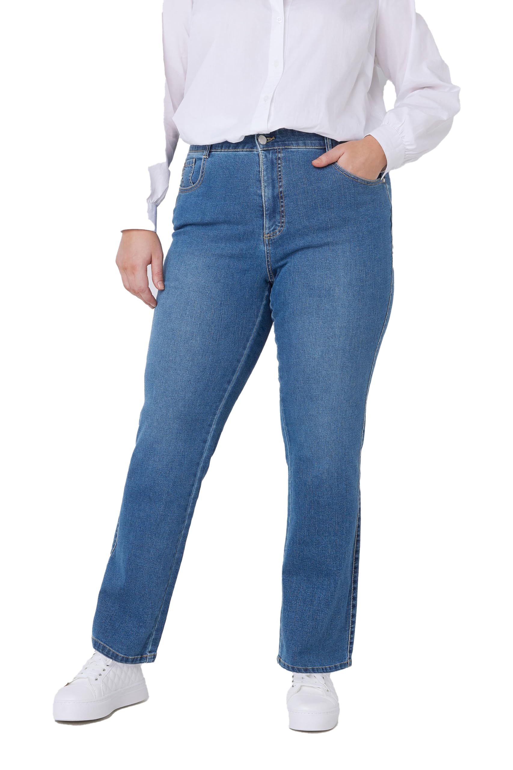 Evans Women's Light Blue Curve Fit Blue Mid Wash Straight Leg Jeans - Plus Size Curve