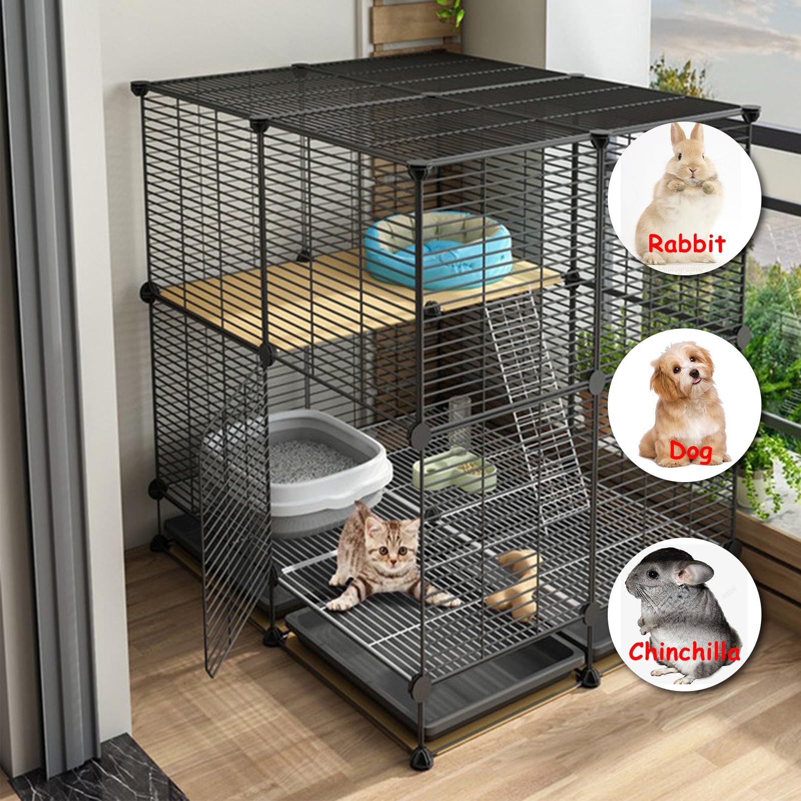 Gabbia per Gatti Fai-da-Te Gabbia per Gatti in Metallo Multistrato per Interni di Grandi Dimensioni Facile da Montare, Adatta per Piccoli Conigli, Gatti, Cuccioli, Gabbie per Cani, Piccoli a