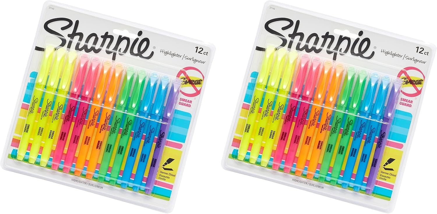 Sharpie 27145 Pocket Highlighters, Chisel Tip, Assorted Colors, 12-Count : Office Products