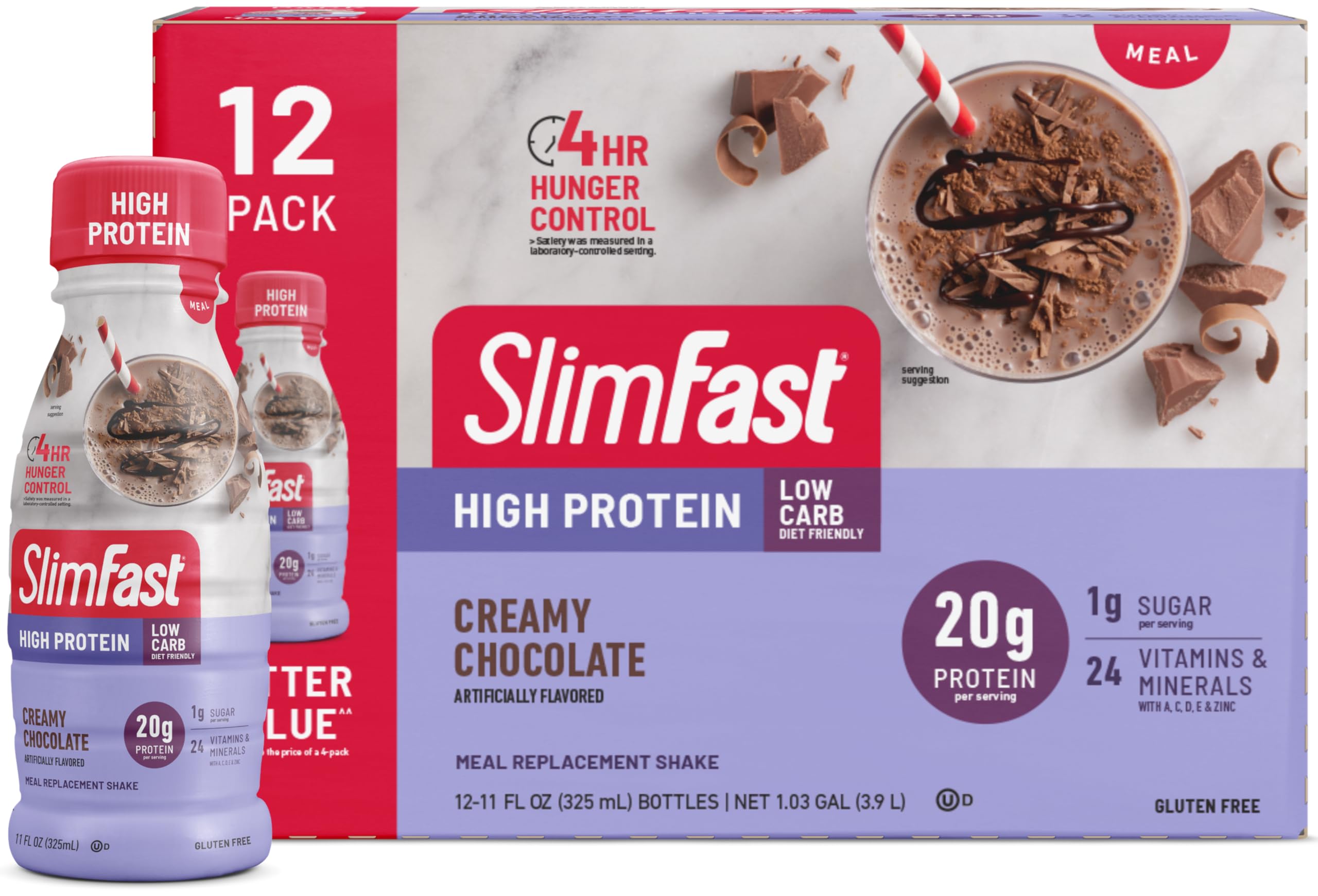 slimfast advanced energy high protein meal replacement shake creamy chocolate 20g of ready to drink protein 11 fl oz bottle 12 count