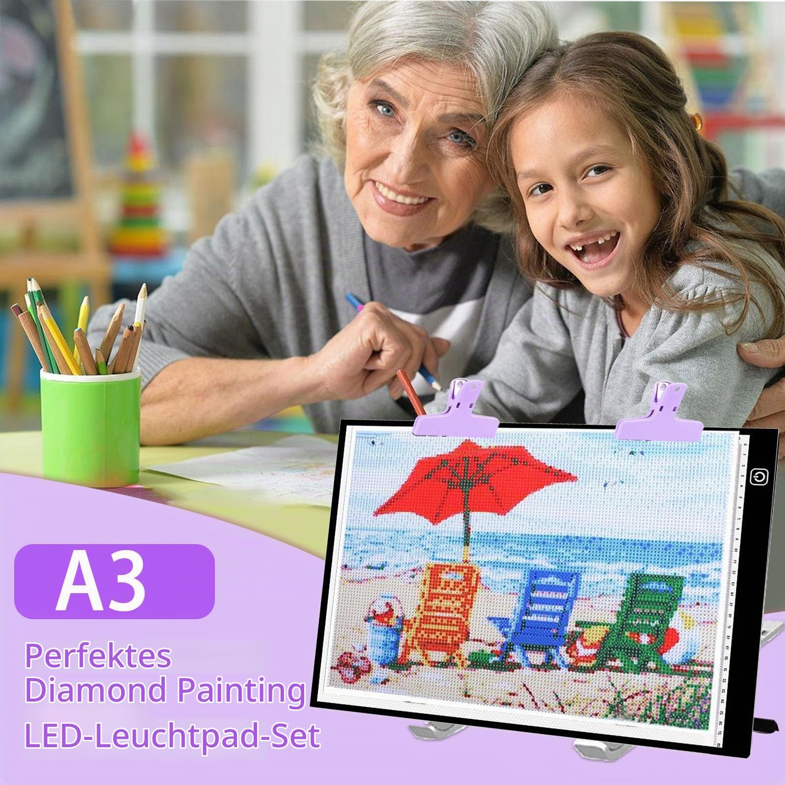 DNSGOOR 247Pcs All Inclusive Diamond Art Zubehör Kit Diamond Malerei A3 LED Diamant Painting Lichtplatten Diamond Painting Versiegelung Aufbewahrungsbox 5D Malerei Werkzeuge für DIY