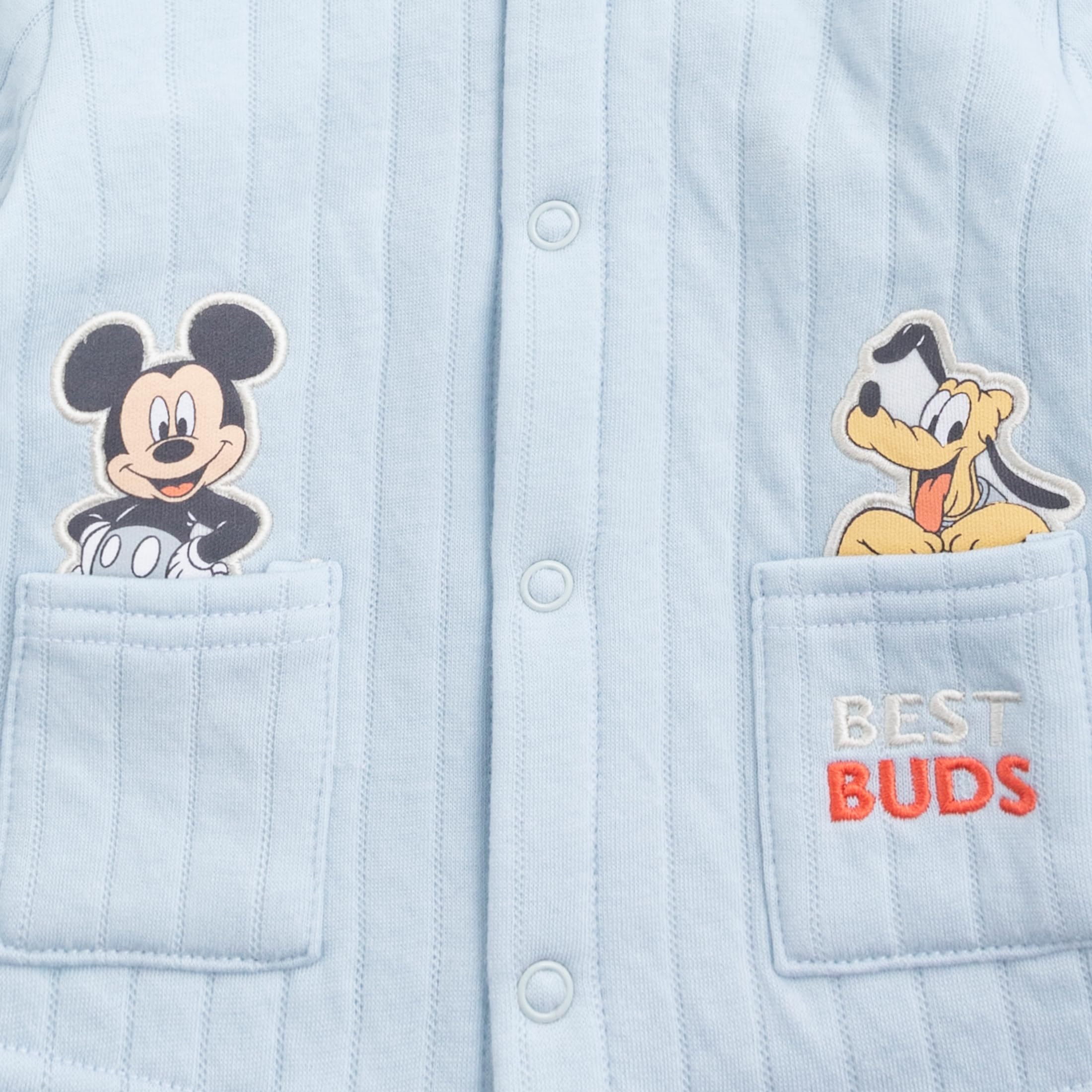 Disney Mickey Mouse zestaw spodni dla chłopców z body i koszulą z długimi rękawami z kapturem i zapięciem na guziki, 3 sztuki w opakowaniu dla małych dzieci