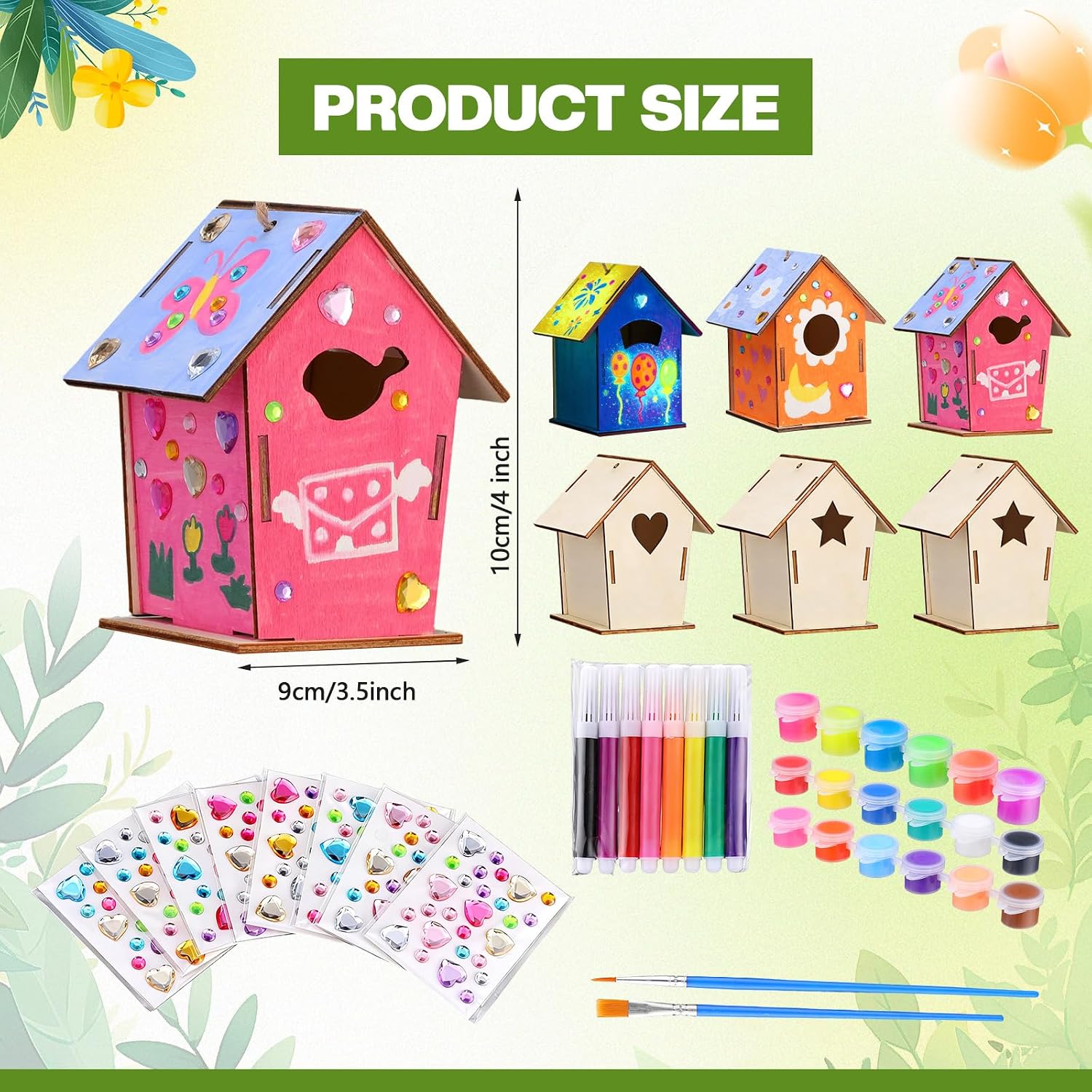 AceOrbit 12 Pack Glow in The Dark DIY Wooden Bird House Kits for Kids to Paint Unfinished Wooden Birdhouse with Sticker Paint Strips Watercolor Pen for Children Easter Crafts, 6 Shapes