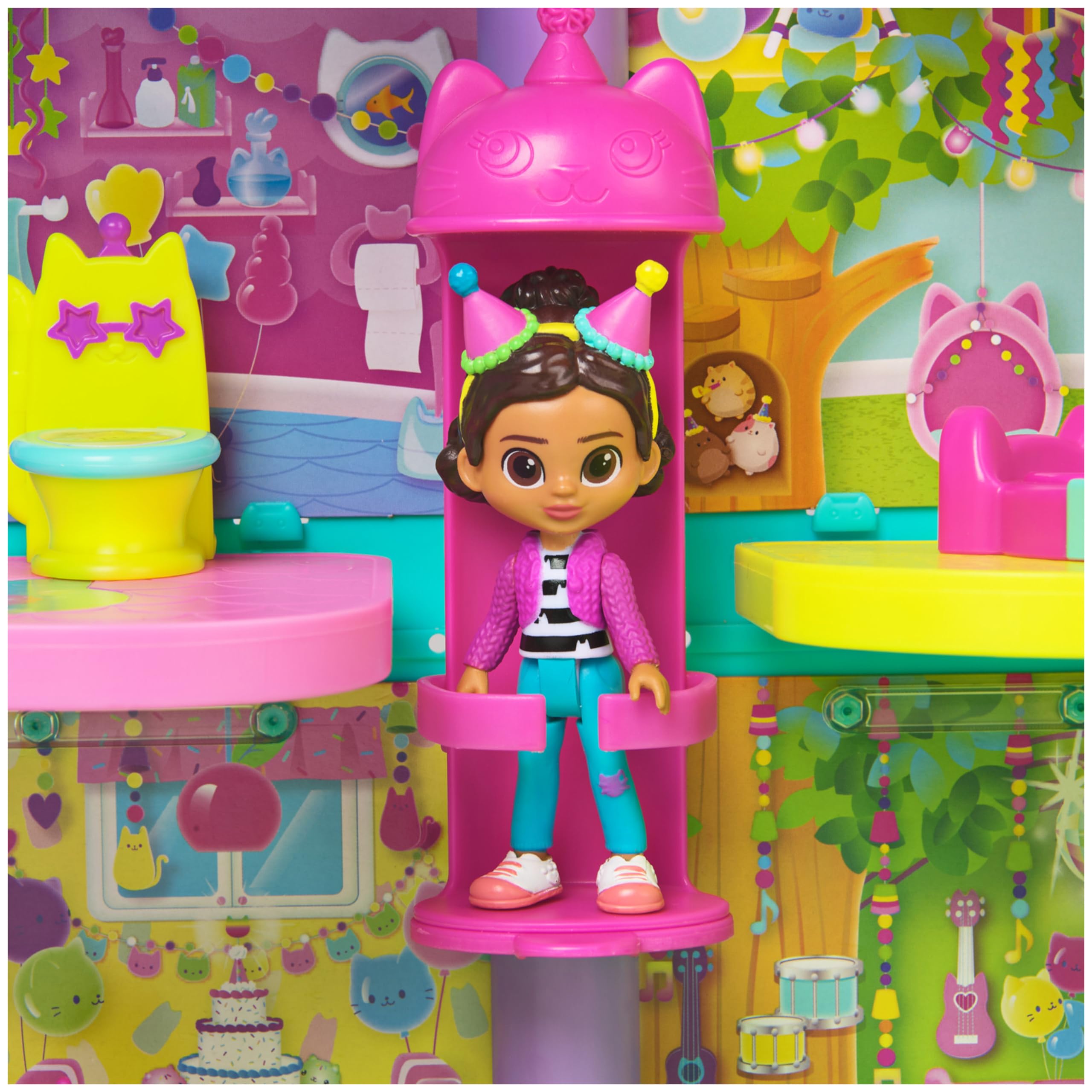 LA CASA DE MUÑECAS DE GABBY - CASA FESTIVA CON SONIDOS, FIGURA GABBY'S DOLLHOUSE, 10 ACCESORIOS ARCOIRIS Y 2 CAJAS SORPRESA - 6071380 - Juguetes Niñas 3 Años + Regalo Niña 3 años +