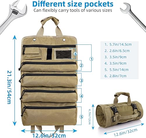 Miniatura 4 de Koolertron - Bolsa de herramientas enrollable, organizador de herramientas resistente al agua con 4 cremalleras, tela Oxford 900D, múltiples