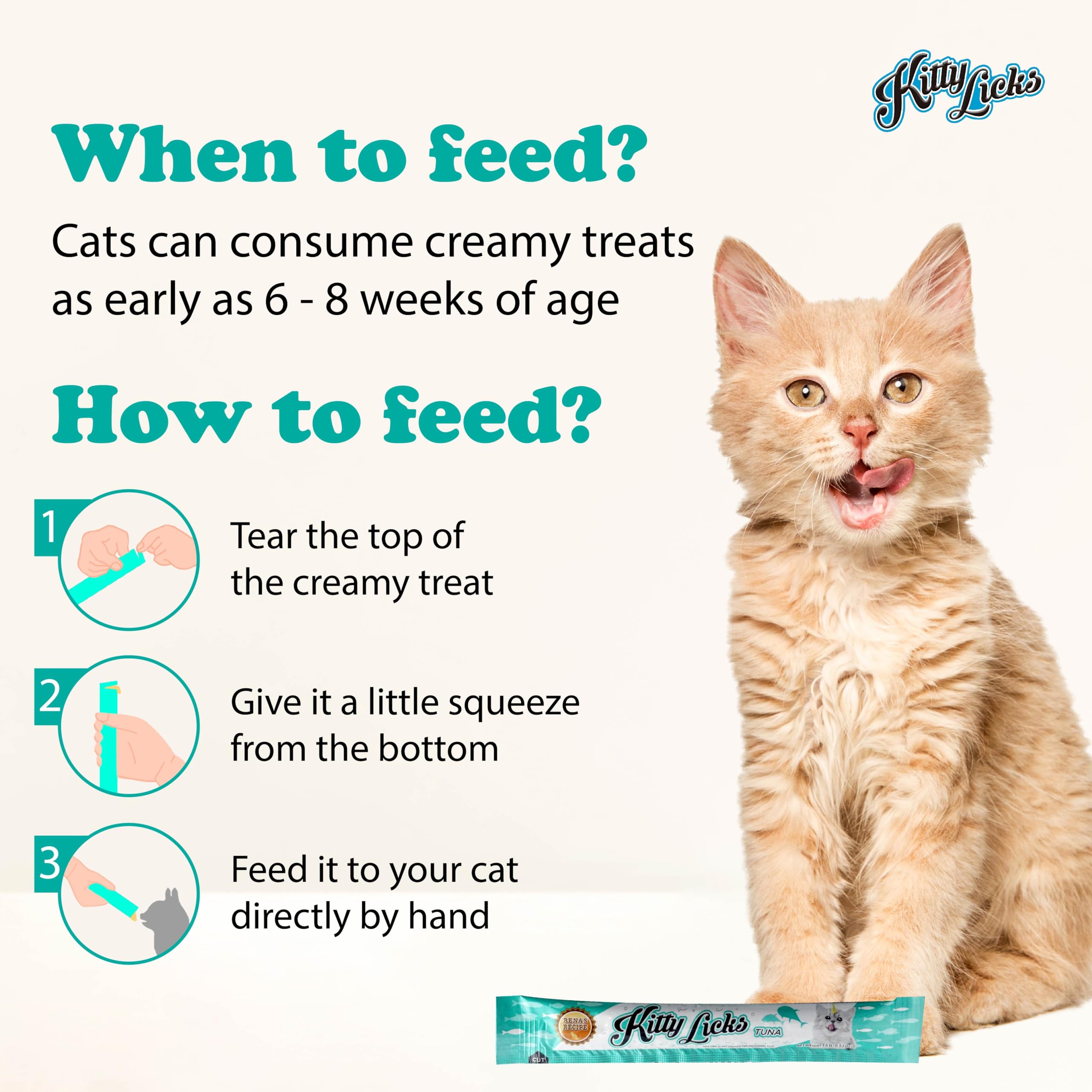 Rena Kitty Licks Cat Treats for Kittens | Creamy Lickable Snack with Omega-6 & Zinc | Smooth Tuna Flavour | Soft Supplementary Food | Pack of 12 Tubes 3