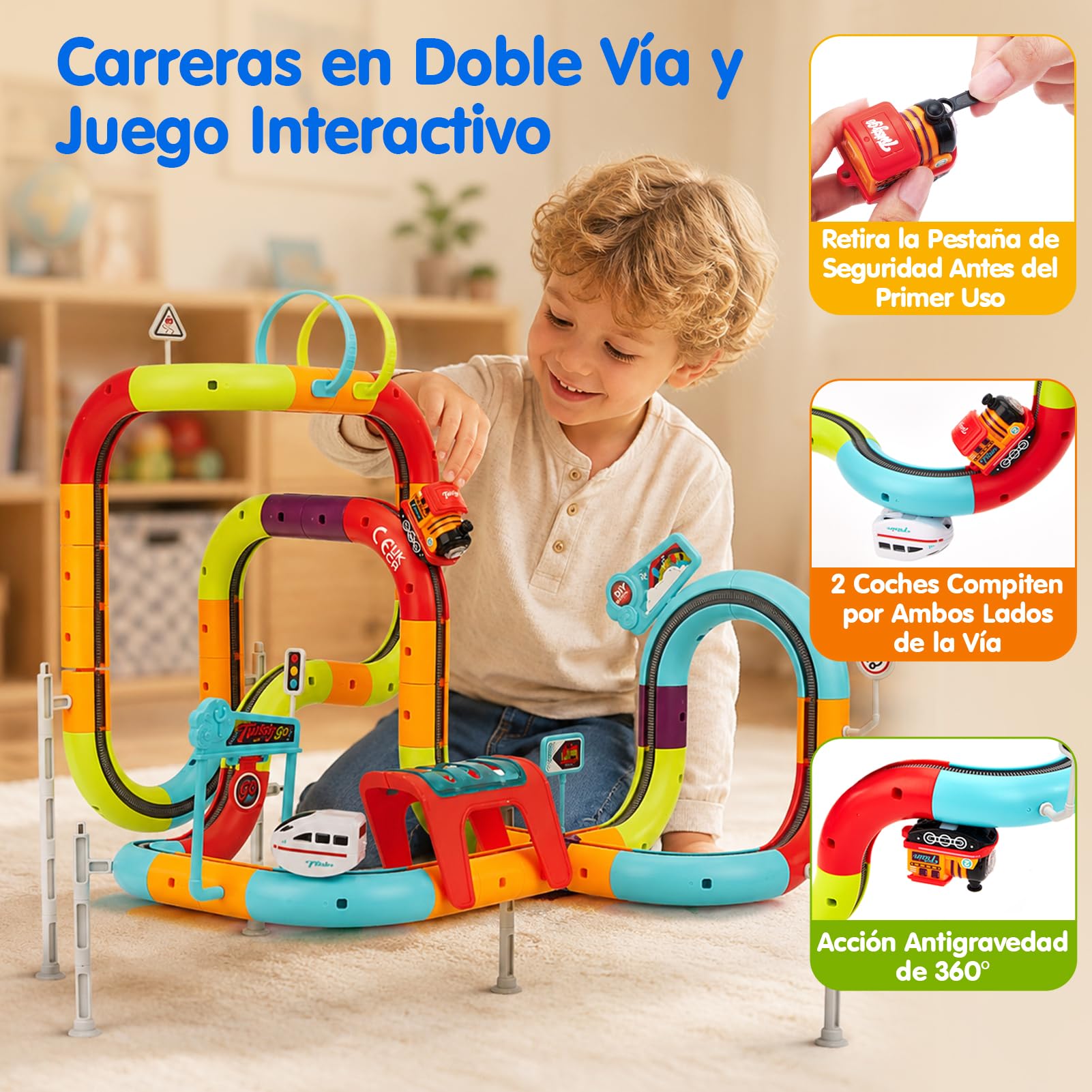 hahaland Tren Electrico Pista Coches Juguetes para Niños, 115 Piezas