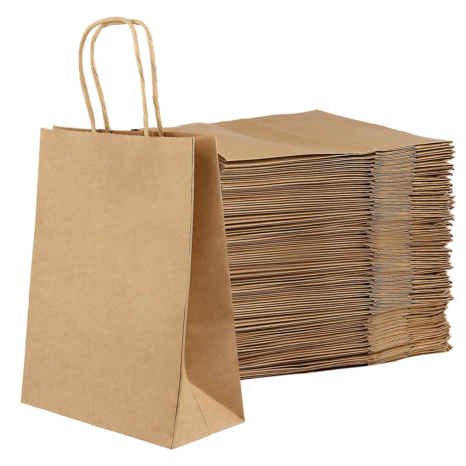 TAICHEUT 100 PCS Brown Paper Bags with Twisted Handles, 21 x 15 x 8 cm Small Kraft Paper Carrier Bags for Wedding Party