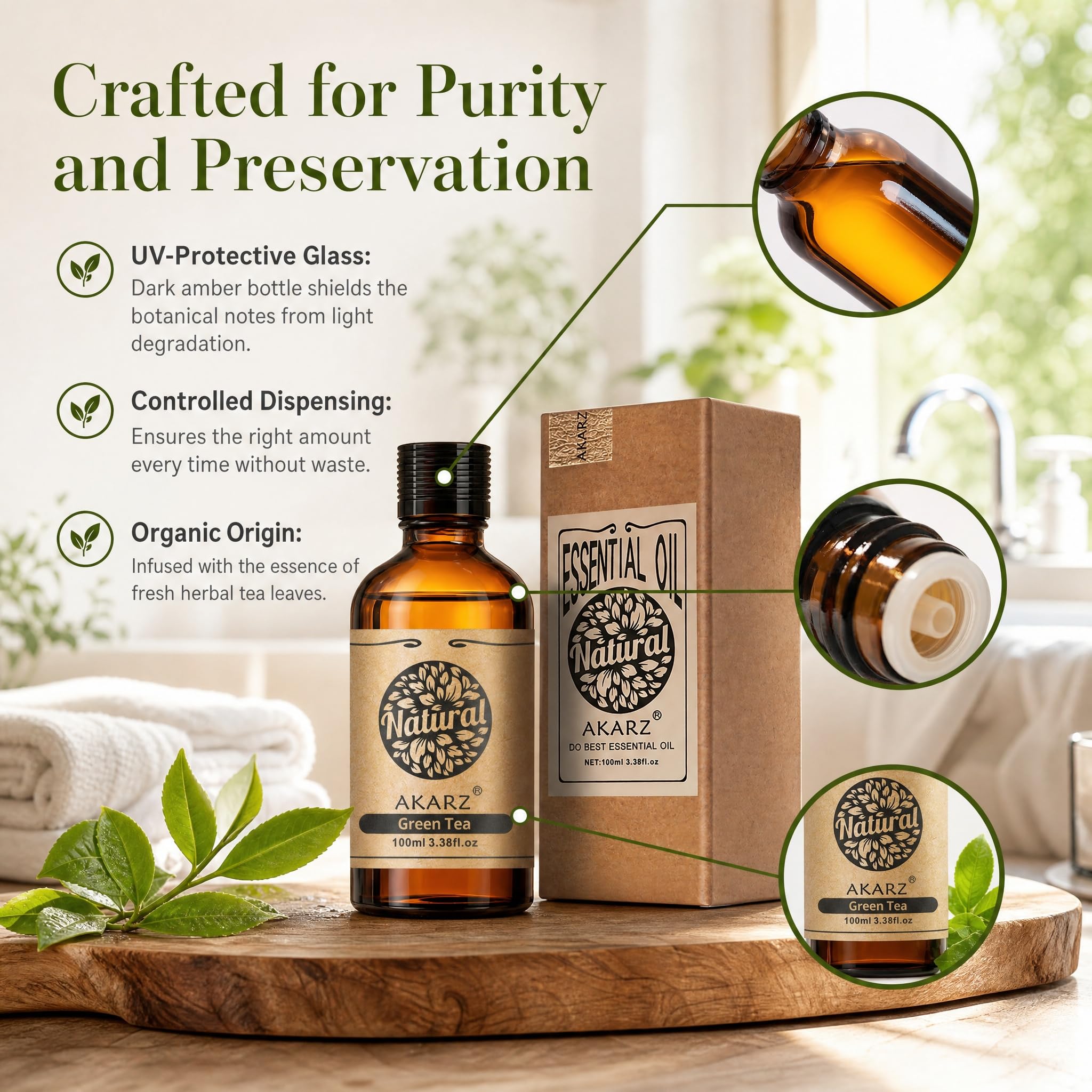 AKARZ 100ml Olejek esencjny z Tępego Zielonego - Naturalny olejek aromatyczny do dyfuzorów, lamp aromatycznych i aromatów pomieszczeń