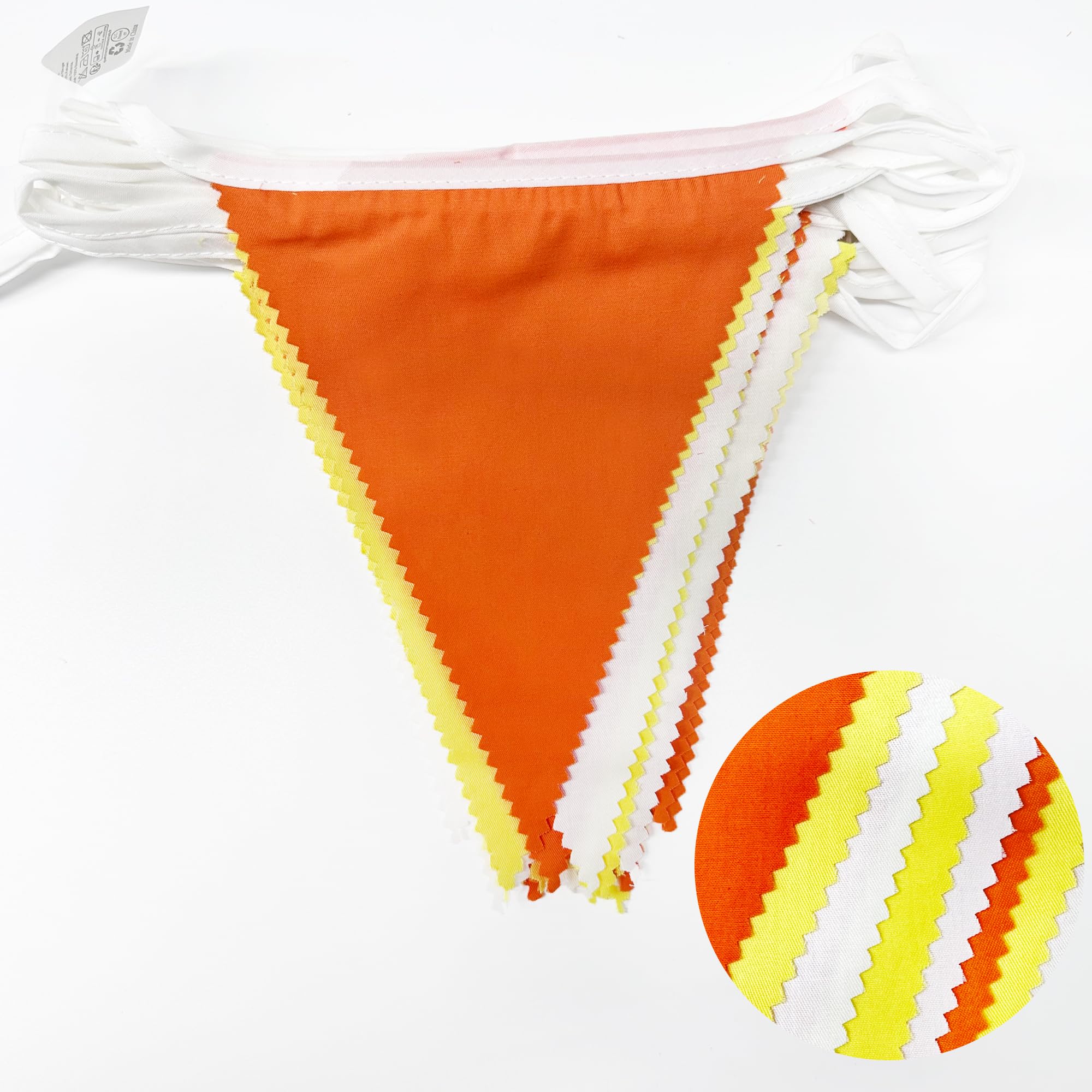 Wimpelgirlande aus Stoff, 90 cm, Orange, Gelb, Weiß, Dreiecksflagge, Wimpelkette, Girlande für Herbst, Hochzeit, Geburtstag, Sonnenschein, groovige Party, Erntedankfest, Outdoor, Garten, hängende