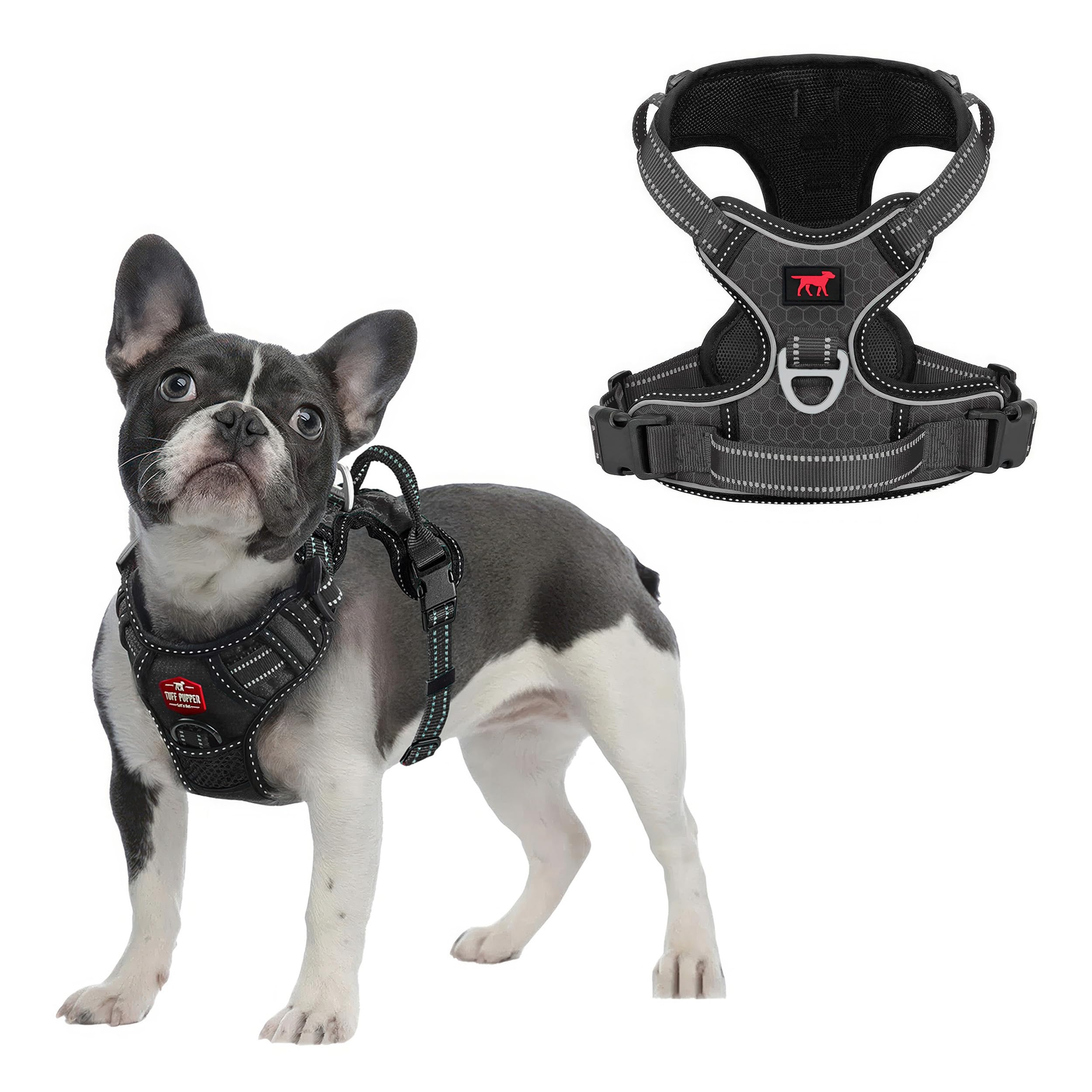 Tuff Pupper No Pull Easy Walk Dog Harness | Heavy Duty Pet Vest | Front & Back Leash Clips | Strong Safety Handle | Reflective Anti Pull Vest |