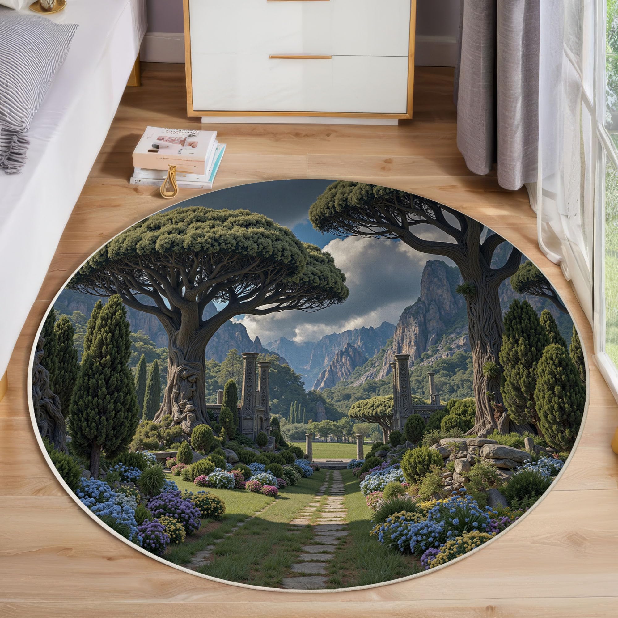 Tapis paysage de montagne haut de gamme coloris vert émeraude 160cm