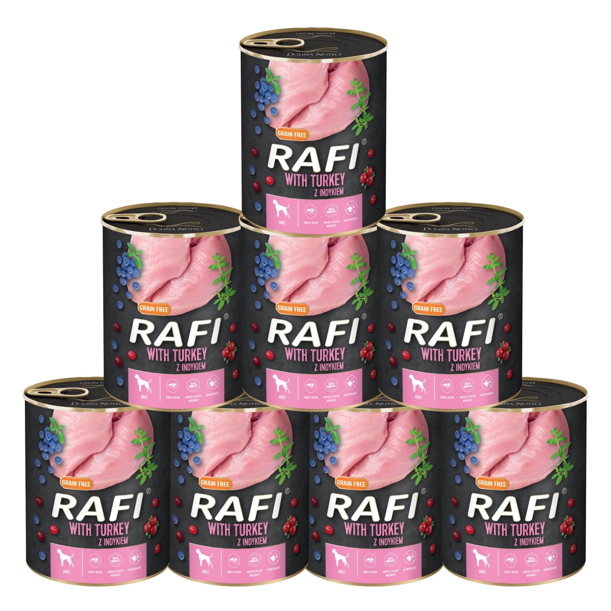 Rafi Complete Wet Dog Food with Turkey for Adult Dogs 8 x 800g Cans
