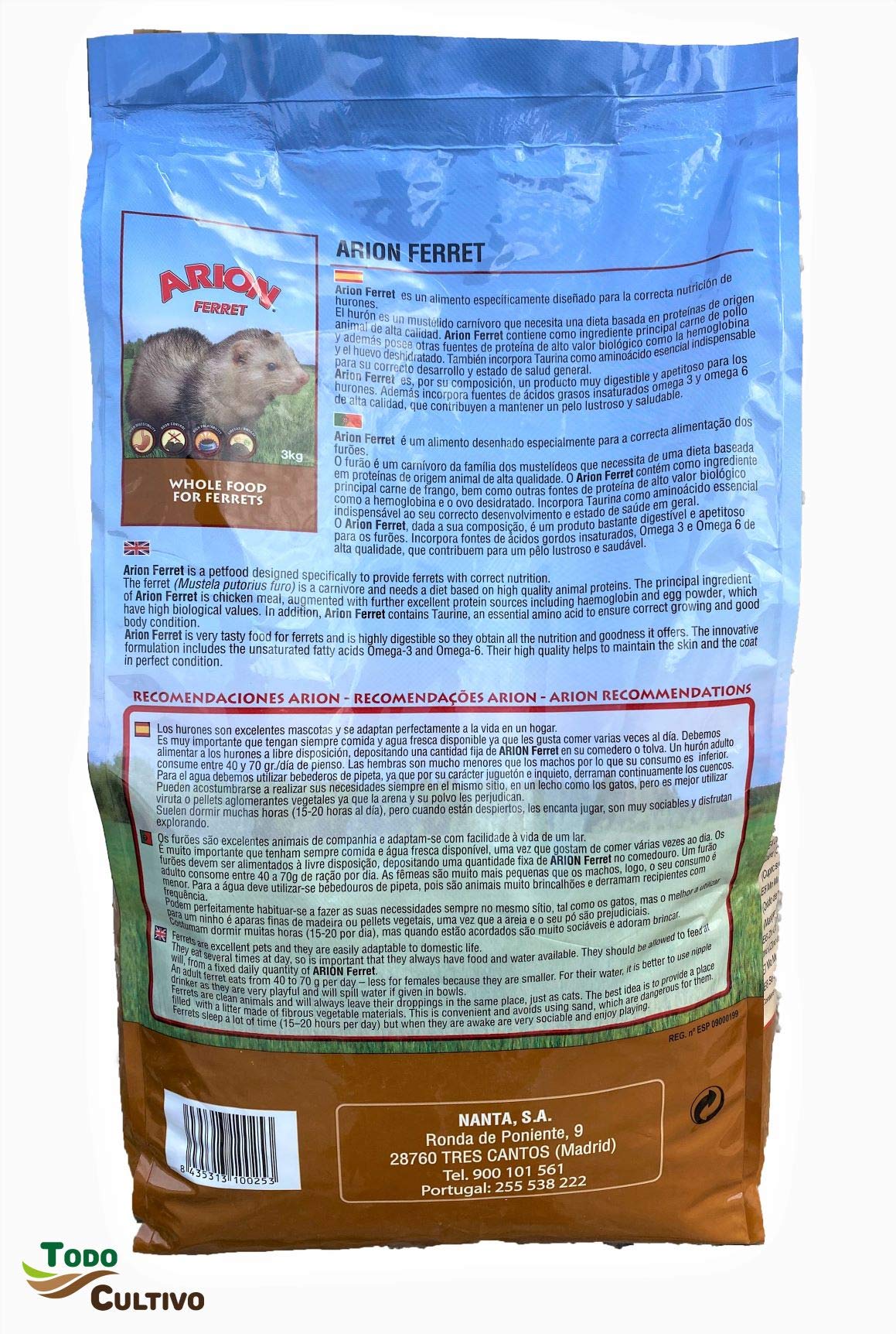 Mangime completo per furetti Arion 3kg Furetti Animali domestici come da caccia.