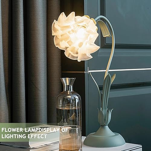 Miniatura 2 de DJAMEL Lámpara de mesa de cristal verde, lámparas de mesa de flores, moderna forma floral, hoja de metal con pantalla de cristal, mesita de noche,