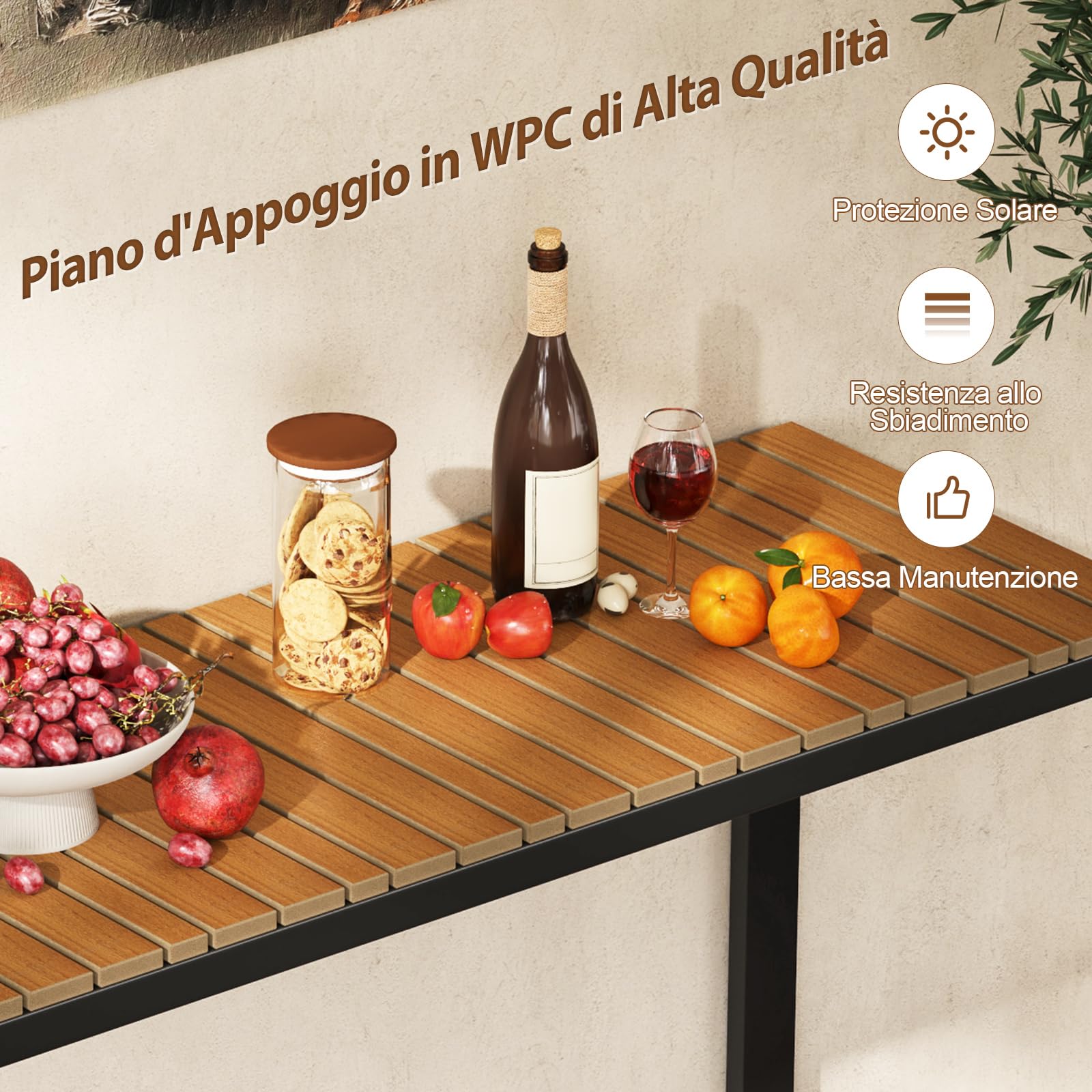 COSTWAY Tavolo Consolle da Esterno Stretto, 129x42x75 cm, Tavolo da Balcone in WPC Impermeabile con Struttura Metallica, Portata 60 kg per Terrazzo, Giardino e Ingresso, Portata 60 kg