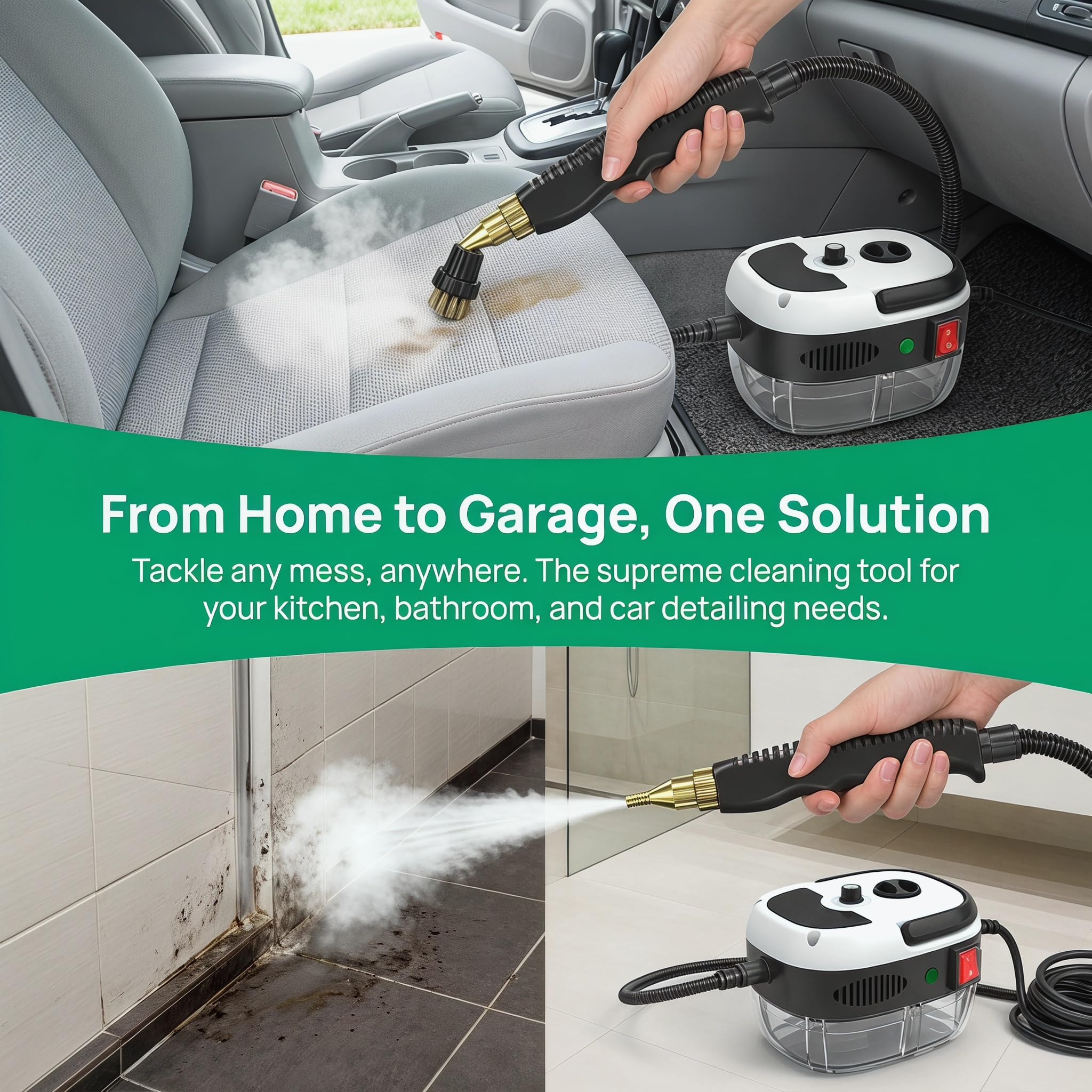 Handheld Steam Cleaner, 2500w High Temperature Pressurized Steam Cleaner for Home, Kitchen, Bathroom, Car Detailing，Grease & Grime Removal