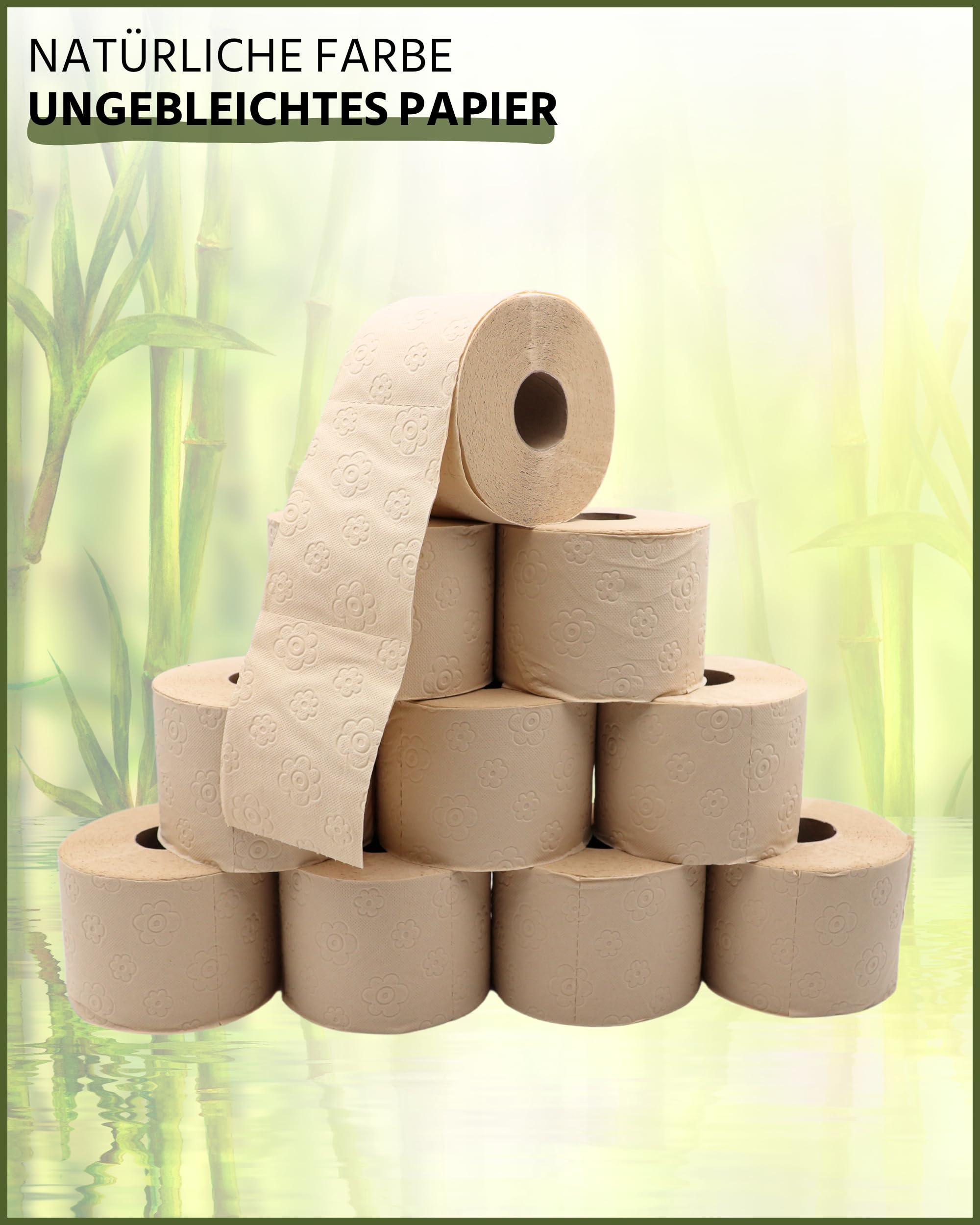 œcolife Toilettenpapier Bambus 3-lagig, 56 Rollen Klopapier superweich | superweich, plastikfrei verpackt, vegan, Verpackung mit 60% PCR-Anteil