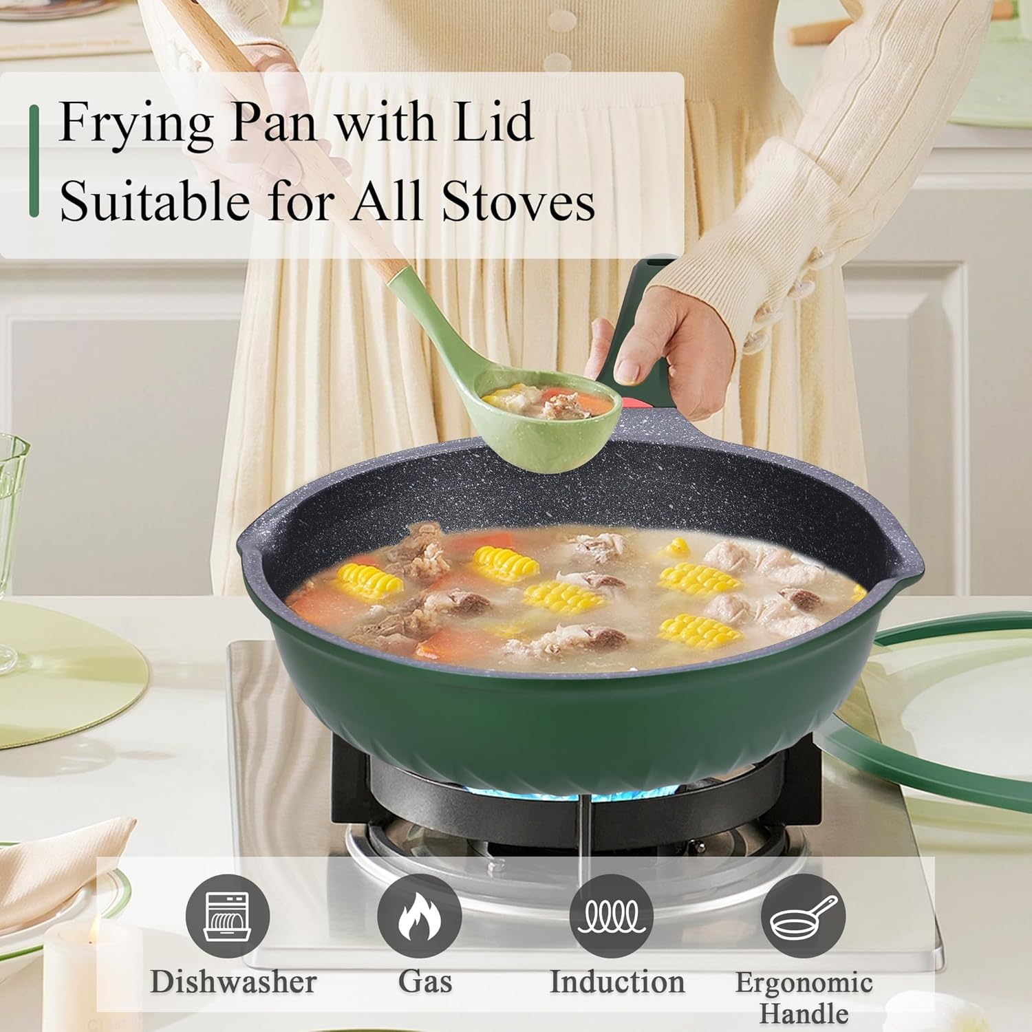 11-Inch Aluminum Nonstick Deep Frying Pan with Lid