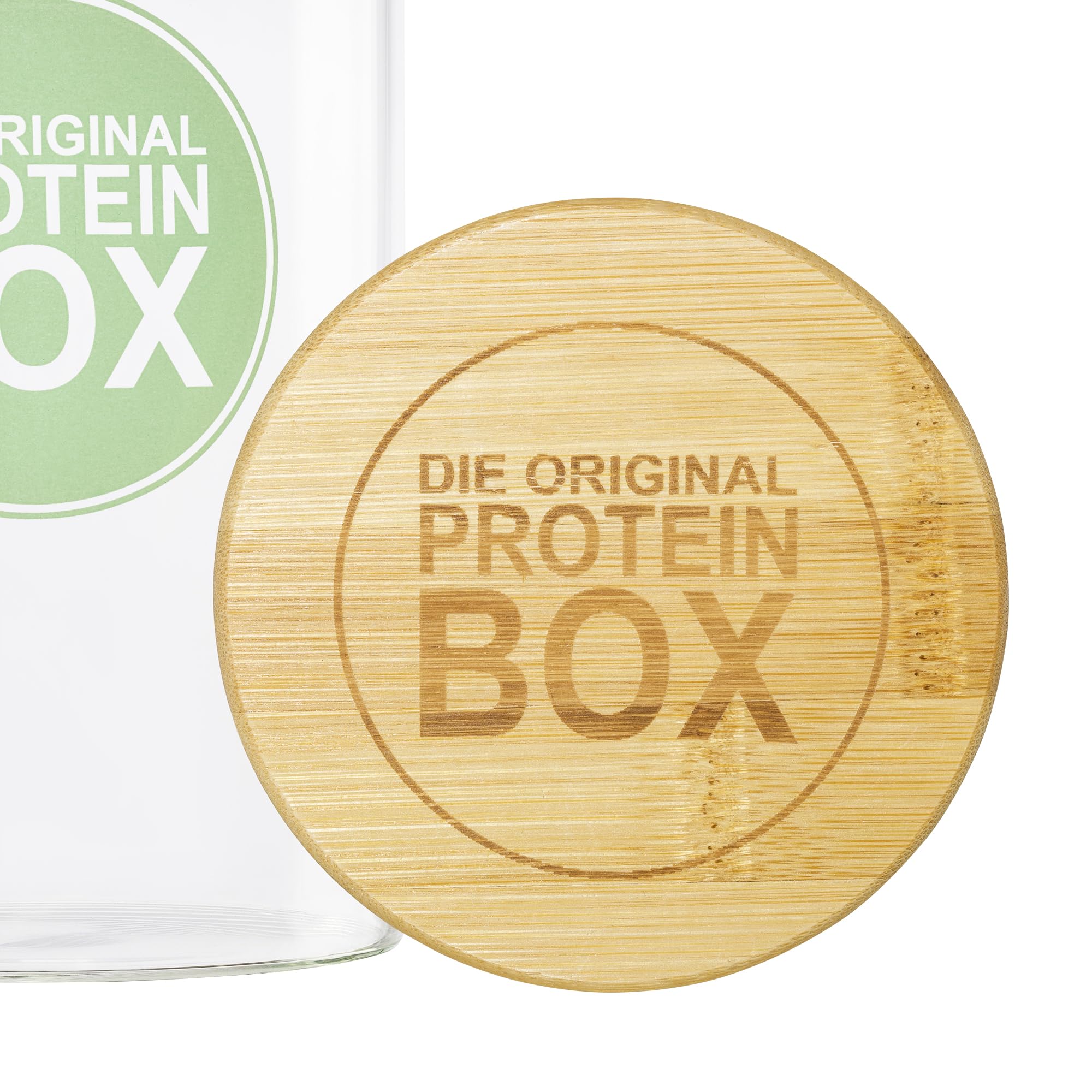 Die Original Proteinbox mit Bambusdeckel - Proteinpulver Aufbewahrung -  Proteinpulver Behlter - Luftdichte Proteinpulver Box aus Glas mit  Silikonring - Proteinpulver Dose 0,5 kg : Amazon.de: Kche, Haushalt &  Wohnen