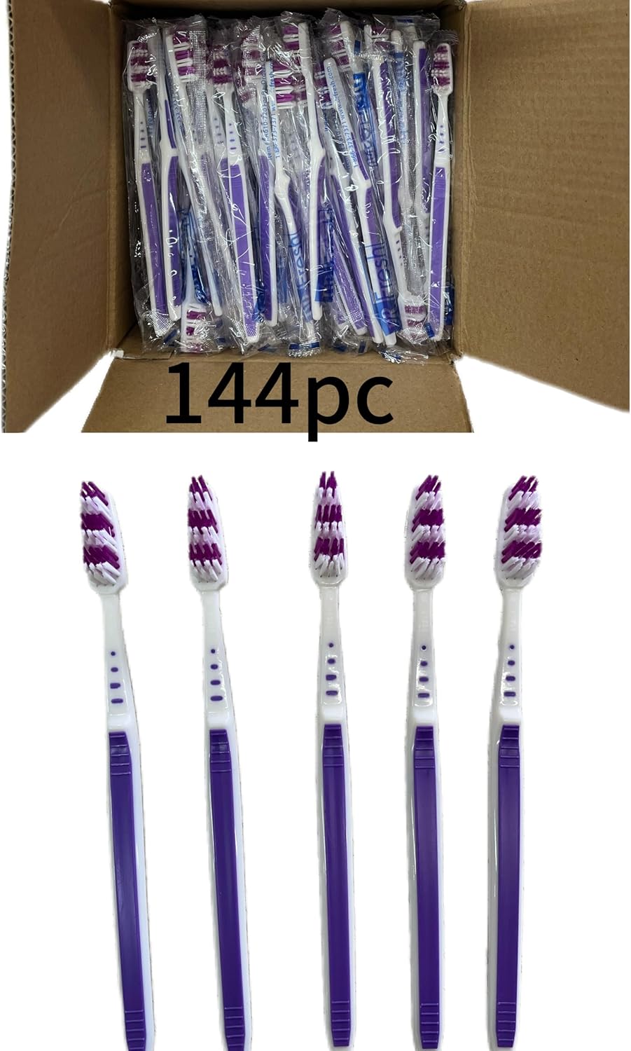 Disposable Toothbrushes, Pre-Pasted Soft Bristle, 144 Pack, Individually Wrapped, 7.48 inch Length (Blue)