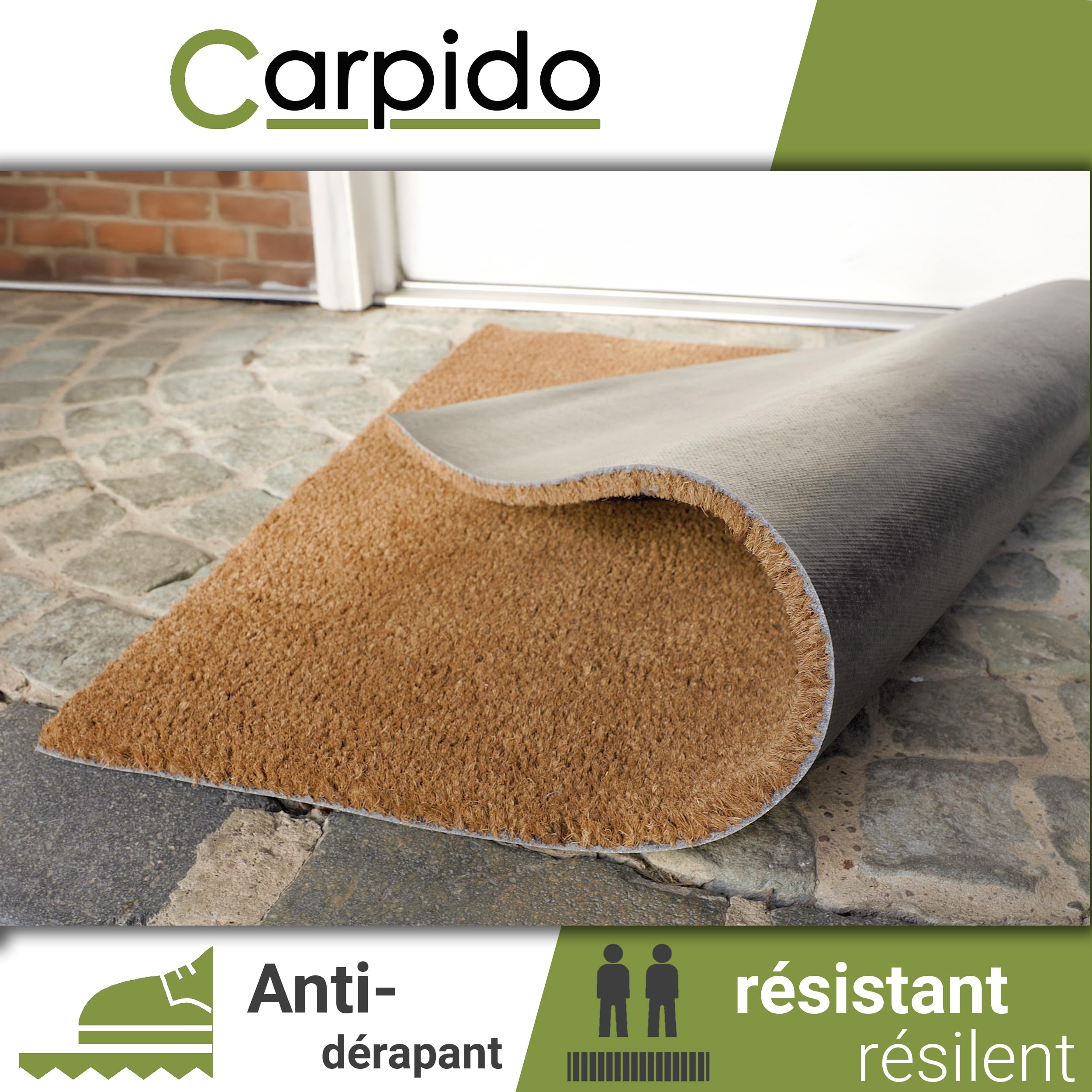 Carpido Paillasson Coco 60 x 90 cm très résistant - 16mm Tapis Coco Naturel antibactérien - Paillasson Anti-salissures écologique
