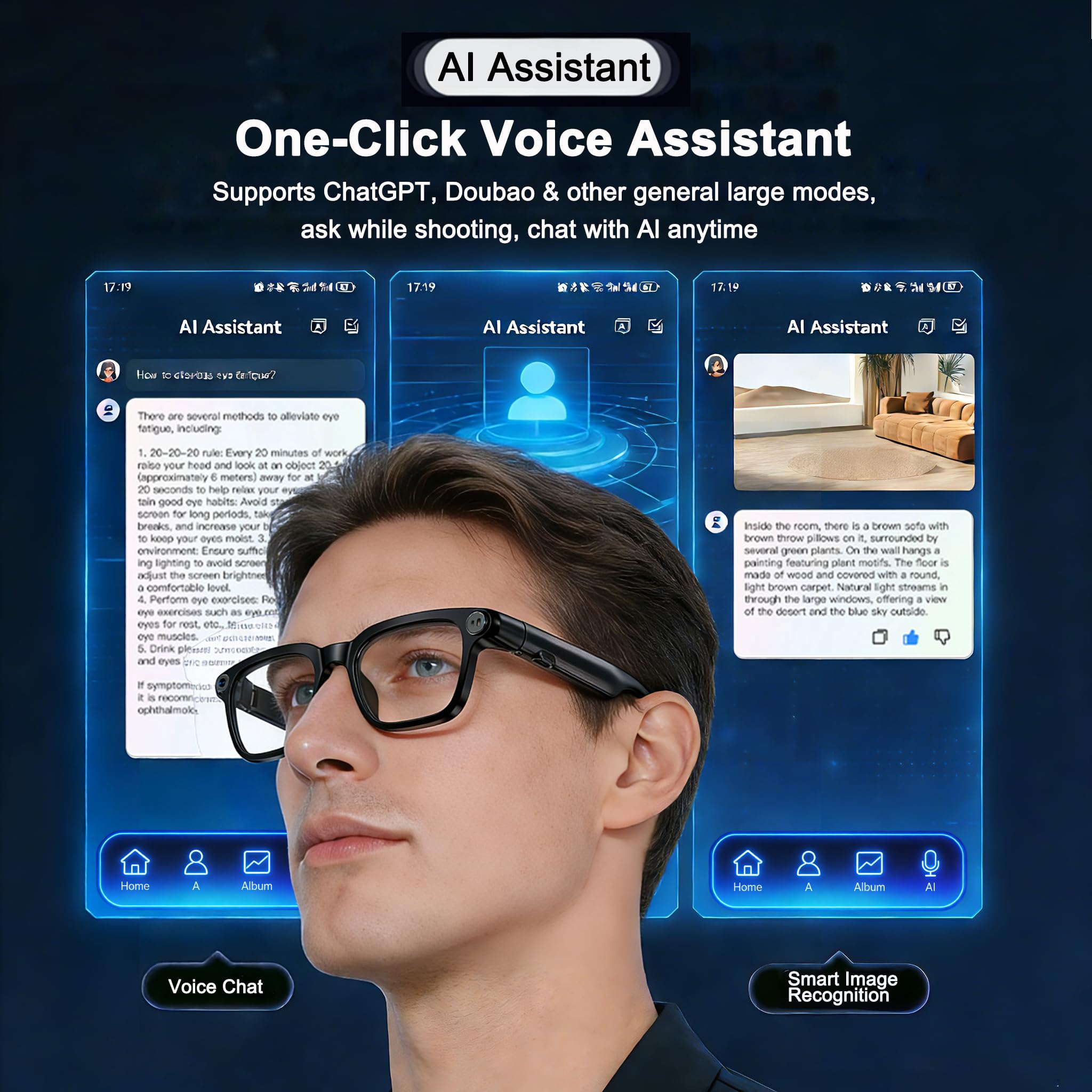 AI Smart Occhiali con Fotocamera per POV Foto & Vlogging Capture
