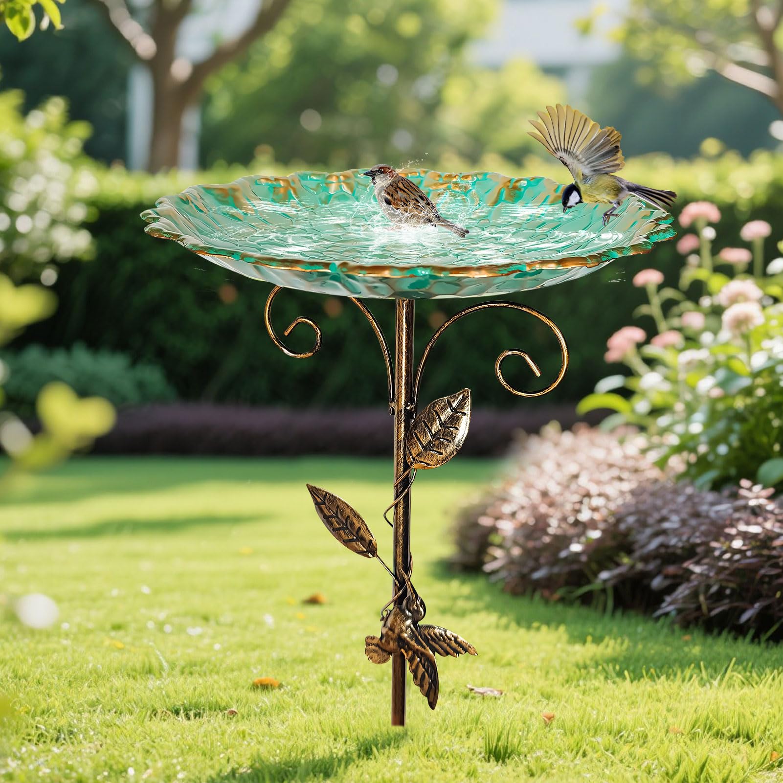 Vogeltränke Stehend Ø26CM Vogelbad für Draußen Garten Wassertränke für Wildvögel Vogel Futterstelle Vogelbecken Schüssel Dreiteiliges Design Leicht zu Zerlegen Höhe Nach Belieben Einstellen (Groß)
